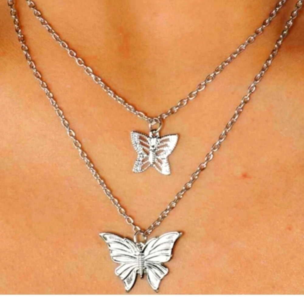 Butterfly double necklace